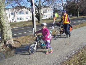 Taking a quick break on our Christmas Day bike ride to visit friends this past winter.